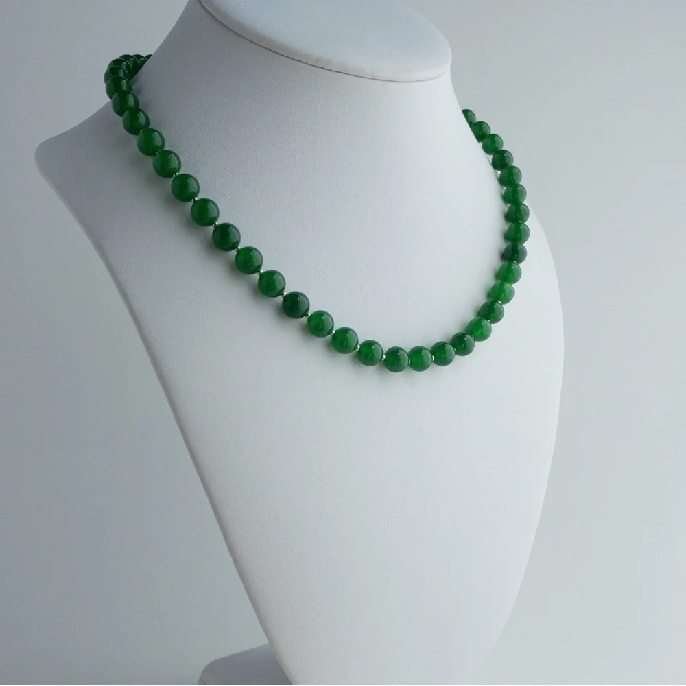 Dark Green Aventurine Beaded Necklace 925 8mm Round Natural Gemstone Beads 18” - Picture 3 of 13